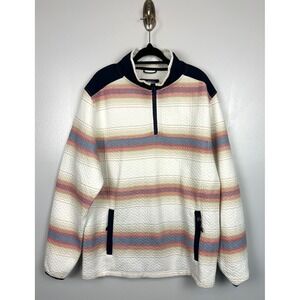 Chubbies Mens Large Coastal Quilted Quarter Zip Pullover Striped Cream Blue Golf